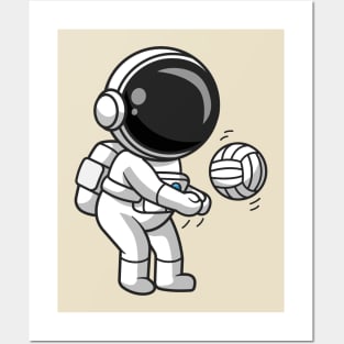 Cute Astronaut Playing Volley Ball Cartoon Posters and Art